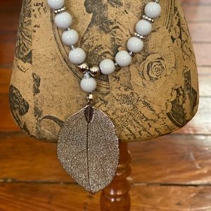 Beaded Silver Leaf Necklace